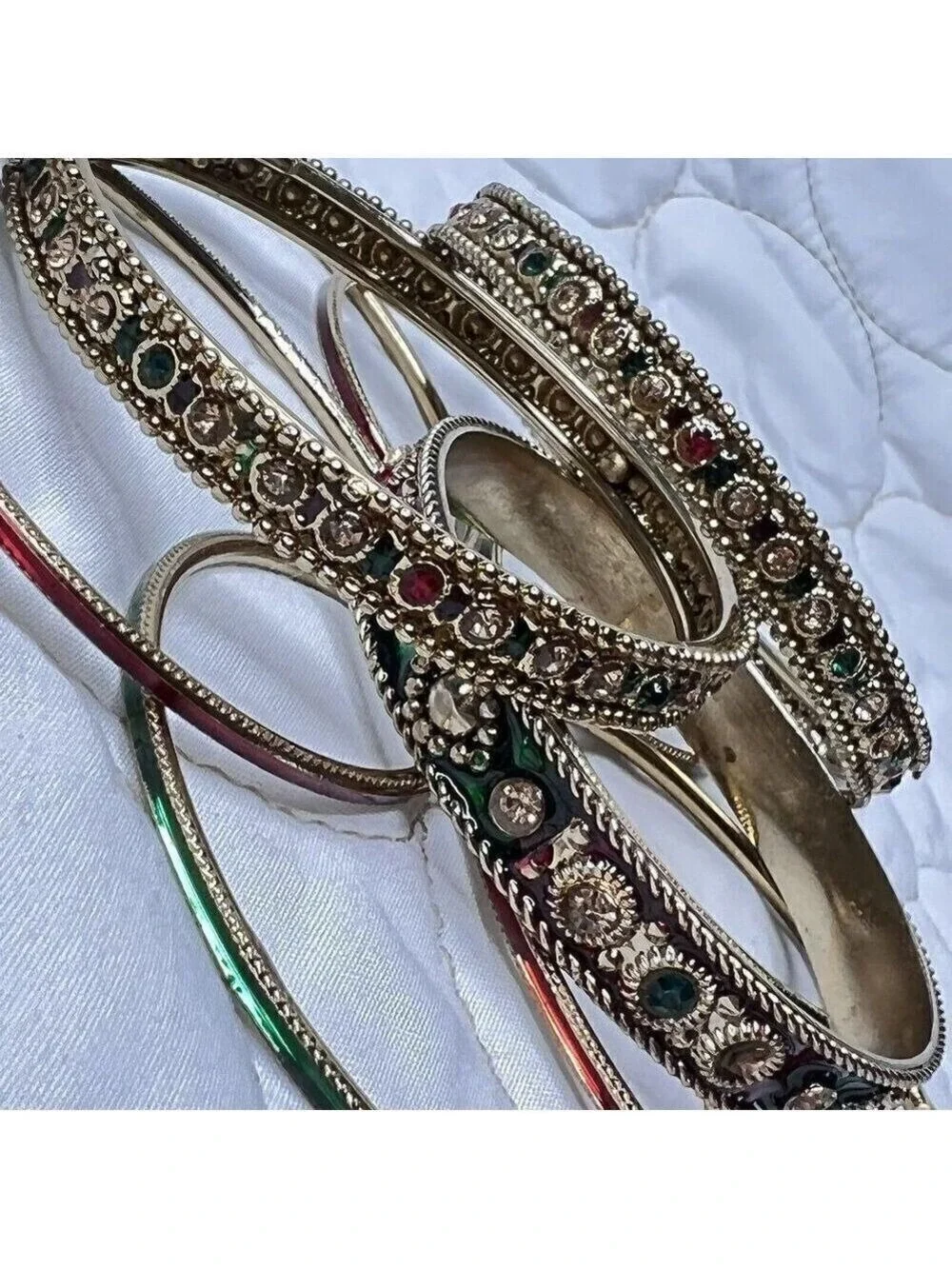 Indian 9 Bangle Bracelets Ethnic Bollywood Gold Red Green Party Holiday Jewelry